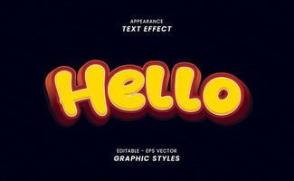 Apariencia del efecto de texto de la pegatina: letras de hola. vector