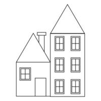 Página para colorear de casa de varios pisos. la propiedad de la casa es blanca con lineas negras gruesas. adecuado para usar en libros para colorear para niños. significa reconocer la forma de la casa vector