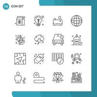 Vector Pack of 16 Outline Symbols Line Style Icon Set on White Background for Web and Mobile Creative Black Icon vector background