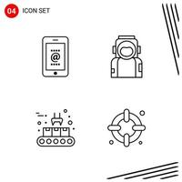 Collection of 4 Vector Icons in Line style Pixle Perfect Outline Symbols for Web and Mobile Line Icon Signs on White Background 4 Icons Creative Black Icon vector background