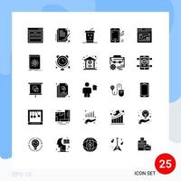 25 Thematic Vector Solid Glyphs and Editable Symbols of internet progress document mobile chart Editable Vector Design Elements