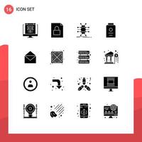 Group of 16 Modern Solid Glyphs Set for email powder distribution fresh smart Editable Vector Design Elements