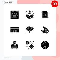 User Interface Pack of 9 Basic Solid Glyphs of flower historic person columns arch Editable Vector Design Elements