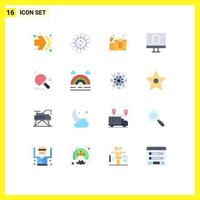 Modern Set of 16 Flat Colors Pictograph of table tennis racket gift office computer Editable Pack of Creative Vector Design Elements
