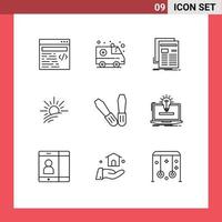 Pack of 9 creative Outlines of laptop mechanic news spring light Editable Vector Design Elements