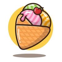 ilustración de lindo helado de gofre de dibujos animados bueno para pegatina. vector