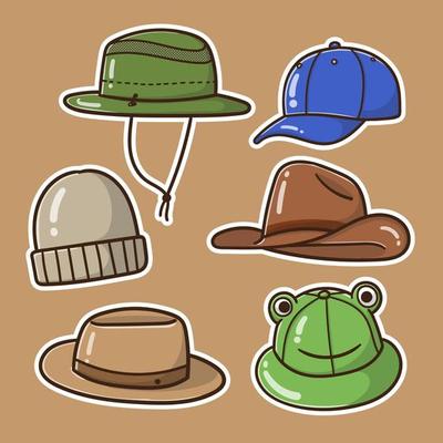 hand draw of cartoon hat collection good for sticker