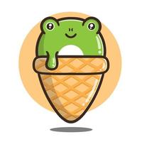 illustration of cute cartoon frog ice cream good for sticker. vector