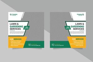 Lawn garden service social media post banner design template with green color vector