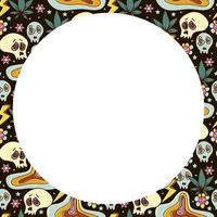 Vector circle frame. Groovy retro background in 70s style.