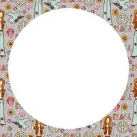 Vector circle frame. Groovy retro background in 70s style.