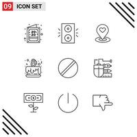 9 Universal Outlines Set for Web and Mobile Applications biology love location day heart Editable Vector Design Elements