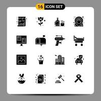 Pack of 16 creative Solid Glyphs of coding store cup shop market Editable Vector Design Elements