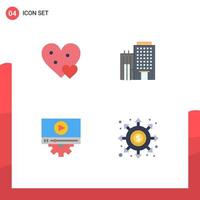 conjunto de pictogramas de 4 iconos planos simples de configuración de construcción de regalo de video de corazón elementos de diseño vectorial editables vector