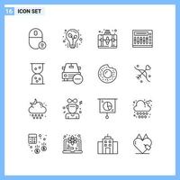 16 Icons. Line style Creative Outline Symbols. Black Line Icon Sign Isolated on White Background. vector