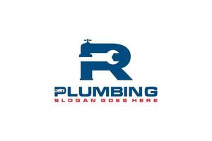 R Initial for Plumbing Service Logo Template, Water Service Logo icon vector. vector