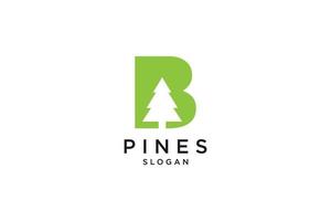 initial letter B with  Hemlock, Evergreen, Pines, Spruce, Cedar trees logo design template vector