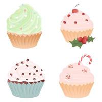 Sweets Christmas Cupcakes Set vector