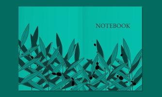 set of blue nature book cover designs with leaf silhouette elements. abstract background. A4 size for notebooks, diaries, journals, posters. vector