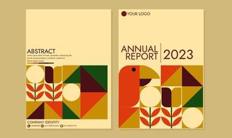 diseño de portada de patrón bauhaus con formas geométricas de aves y plantas. diseño retro tamaño a4 para libros de diseño, catálogos, informes anuales, volantes, carteles, folletos, revistas. vector