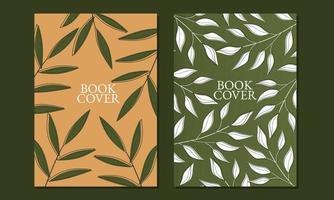 set of green color book cover designs with abstract leaf elements. natural background. A4 size for notebooks, diaries, journals, posters. vector