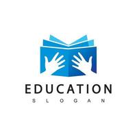 logotipo de libro de lectura con símbolo de libro abierto de silueta de mano, icono de educación vector