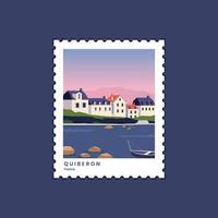 Quiberon, France travel postage. vector illustration postage stamp for using on envelopes, mail.