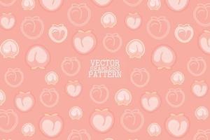 Heart shape peach fruit vector illustration on a pink background seamless repeat pattern