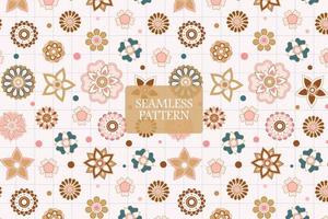 Mandala colorful floral with grid line white background seamless repeat abstract vector pattern