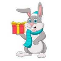 Cute bunny cartoon carrying a gift box. Cute animal cartoon. Vector illustration