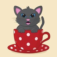 Cat in a cup. Vector design.