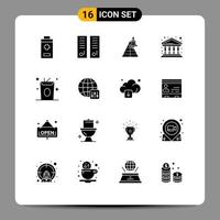 16 Universal Solid Glyphs Set for Web and Mobile Applications drink finance space city launch Editable Vector Design Elements