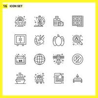 16 Icon Set Simple Line Symbols Outline Sign on White Background for Website Design Mobile Applications and Print Media vector
