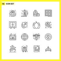 16 Icon Set Simple Line Symbols Outline Sign on White Background for Website Design Mobile Applications and Print Media vector