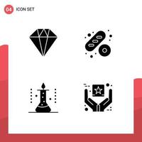 Pack of 4 Modern Solid Glyphs Signs and Symbols for Web Print Media such as diamond science experiment baguette laboratory best quality Editable Vector Design Elements