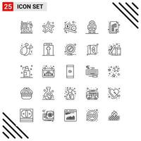 conjunto perfecto de píxeles de 25 iconos de línea conjunto de iconos de esquema para el diseño de sitios web y la interfaz de aplicaciones móviles vector