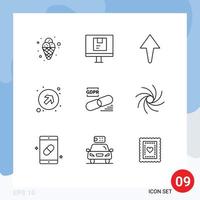 Modern Set of 9 Outlines and symbols such as lock clip shipping right up arrows Editable Vector Design Elements