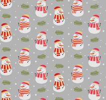 Vector seamless pattern of happy snowmen.