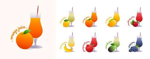 conjunto de jugos de frutas tropicales en ilustración de botella de vidrio aislado sobre fondo blanco vector