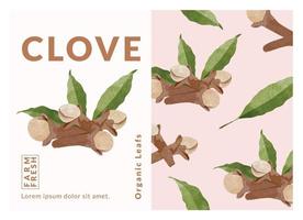 Clove packaging design templates, watercolour style vector illustration.