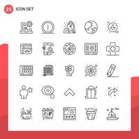 Pack of 25 Universal Outline Icons for Print Media on White Background vector