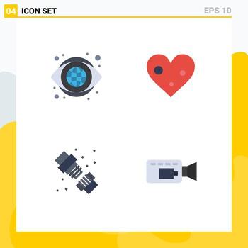 Group of 4 Modern Flat Icons Set for globe mechanical vision like plumbing Editable Vector Design Elements