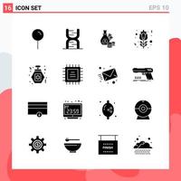 Collection of 16 Vector Icons in solid style. Modern Glyph Symbols for Web and Mobile. Solid Icon Sign Isolated on White Background. 16 Icons.