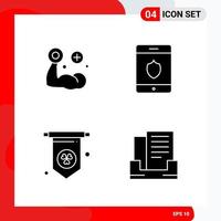 Creative Set of 4 Universal Glyph Icons isolated on White Background vector