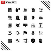 25 User Interface Solid Glyph Pack of modern Signs and Symbols of gasoline bio human web lock Editable Vector Design Elements