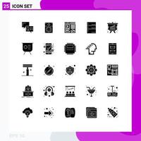 Pictogram Set of 25 Simple Solid Glyphs of presentation analysis design server data Editable Vector Design Elements