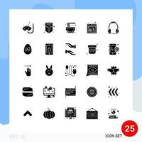 Editable Vector Line Pack of 25 Simple Solid Glyphs of headphone settings web panel traditional Editable Vector Design Elements