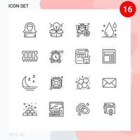 Outline Pack of 16 Universal Symbols of memory water briefcase drop blood Editable Vector Design Elements