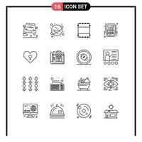 Universal Icon Symbols Group of 16 Modern Outlines of blue print romance maximize love accounts Editable Vector Design Elements