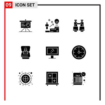 Set of 9 Modern UI Icons Symbols Signs for computer heart solution love vision Editable Vector Design Elements
